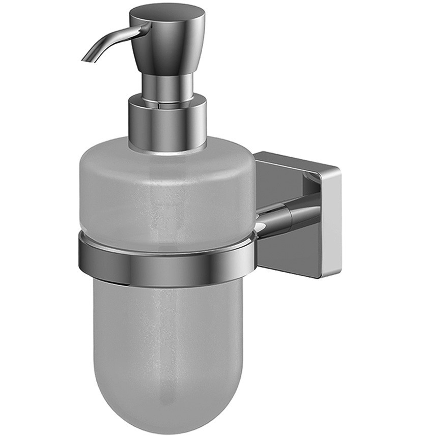 Distributeur de savon FORIS QUADRI réservoir en verre satiné, chromé