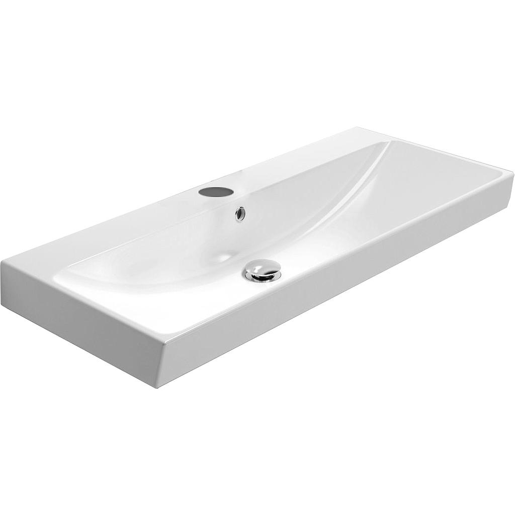 Lavabo SET-UP 60 cm en céramique, L 61 cm - P 40 cm, avec trop-plein, 1 trou de robinetterie, pour sous-meuble, blanc