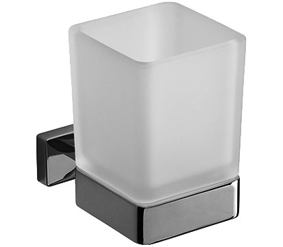 Porte-verre mural LEO avec verre en verre satiné, nickel brossé