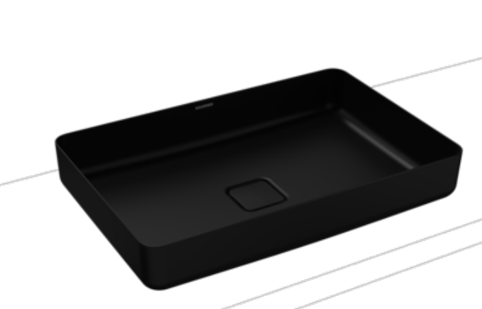 Lavabo à poser MIENA 58 x 38 x 11,9 cm, avec effet perlant, acier sans trop-plein Noir lave mat