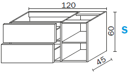 Meuble sous-lavabo SOLUZIONI VILLAGE, 120X45,6X57 (L/P/H), 2 tiroirs, corps/faces laqué MAT