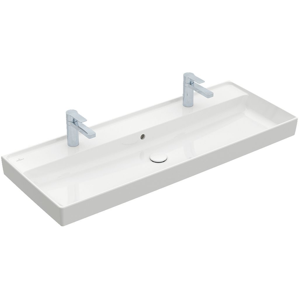 Lavabo COLA 120 x 47 cm, céramique avec trop-plein, 2 trous robin., standard, blanc