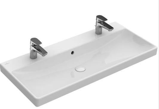 Lavabo 100 x 47 cm AGORA, céramique pour meuble suspendu, avec trop-plein, 2 trous robin, standard, blanc