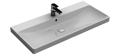 Lavabo 80 x 47 cm AGORA, céramique pour meuble suspendu, avec trop-plein, 1 trou robin, standard, blanc