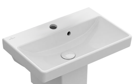 Lavabo COMPACT 55 x 37 cm AGORA, céramique pour meuble suspendu, avec trop-plein, 1 trou robin, standard, blanc