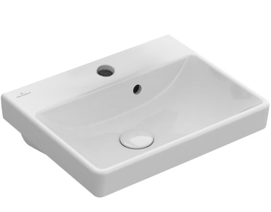 Lave-mains 45 x 37 cm AGORA, céramique pour meuble suspendu, avec trop-plein, 1 trou robin, standard, blanc