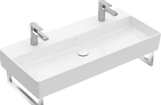 Lavabo MEMENTO 2.0 100 x 47 cm, céramique sans trop-plein, 2 trous robin., standard, blanc