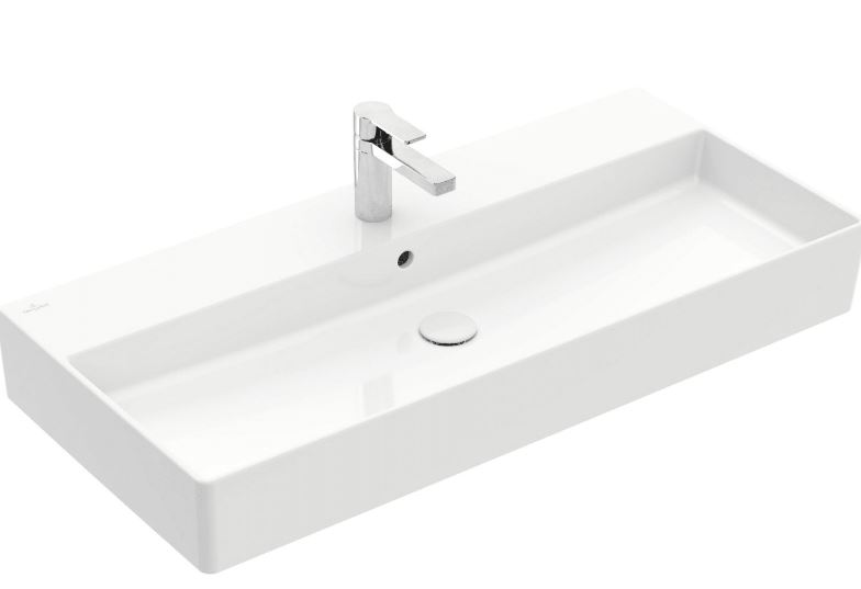 Lavabo MEMENTO 2.0 100 x 47 cm, céramique avec trop-plein, côté inférieur poli, 1 trou robin., standard, blanc