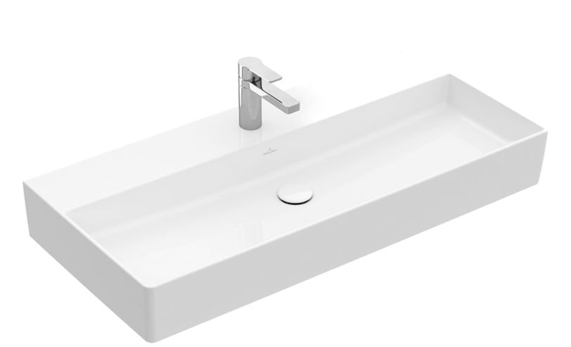 Lavabo MEMENTO 2.0 100 x 47 cm, céramique sans trop-plein, côté inférieur poli, 1 trou robin., standard, blanc