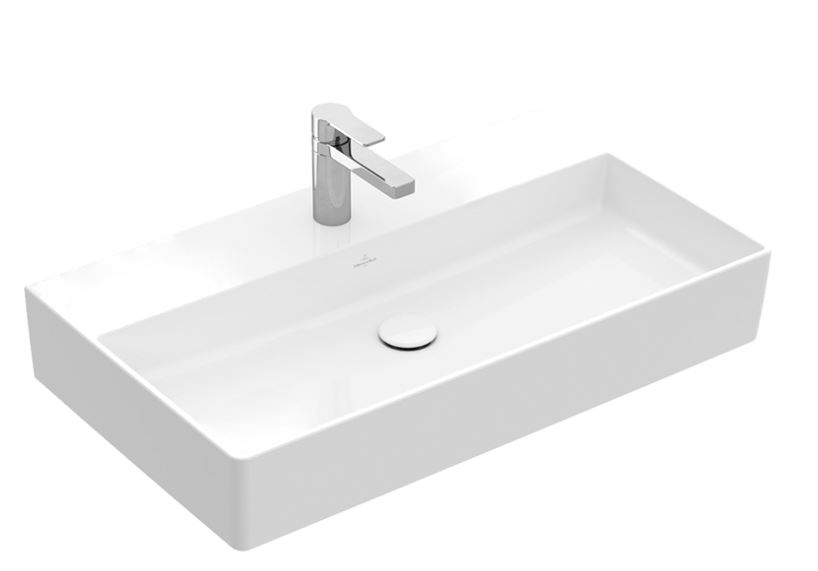 Lavabo MEMENTO 2.0 80 x 47 cm, céramique sans trop-plein, côté inférieur poli, 1 trou robin., standard, blanc