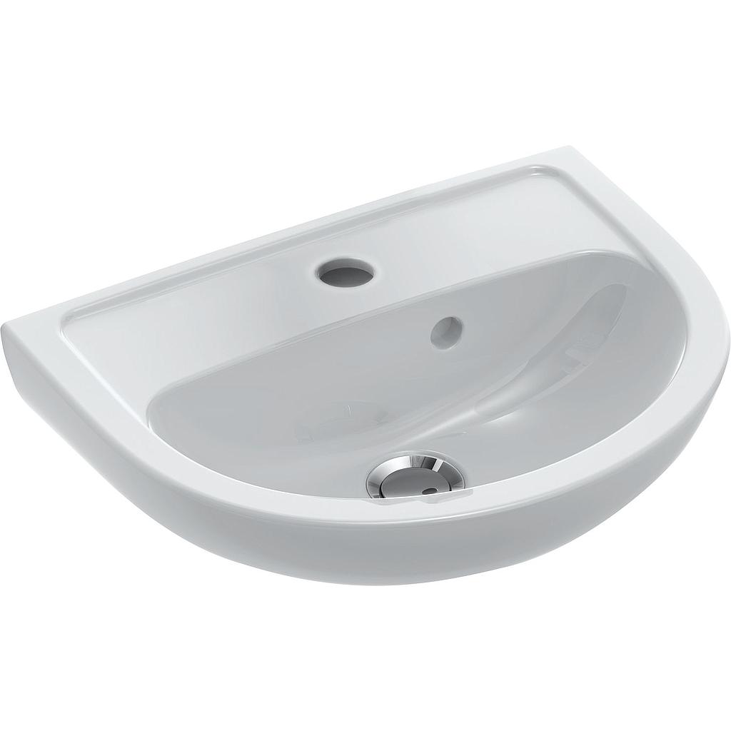 Lave-mains 45 x 34 cm, céramique arrondie avec trop-plein, 1 trou robinetterie, standard blanc