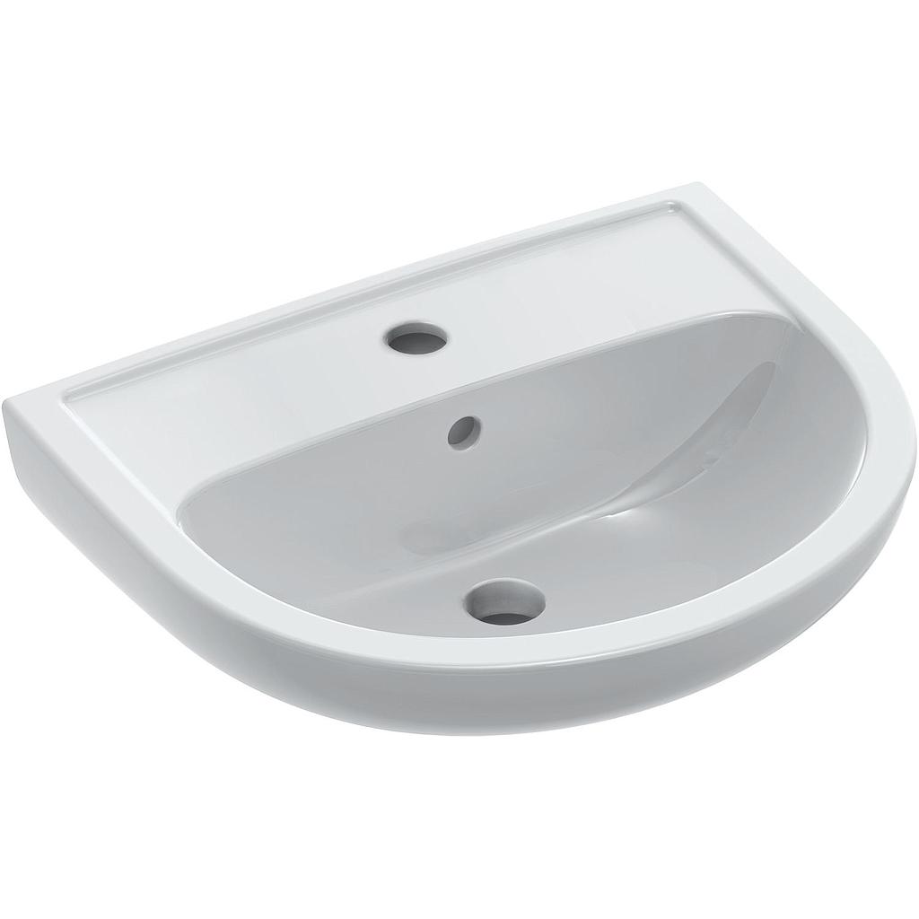Lavabo 55 X 43,5 cm, céramique arrondie, avec trop-plein, 1 trou de robinetterie, standard blanc