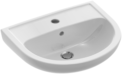 Lavabo 60 x 45,5 cm, céramique arrondie, avec trop plein, 1 trou de robinetterie, standard blanc