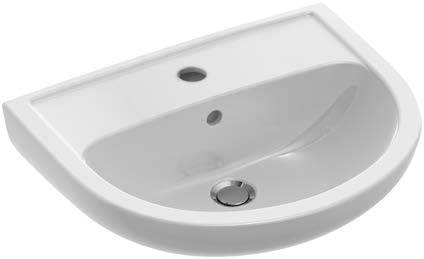 Lavabo 65 x 48,5 cm, céramique arrondie, avec trop plein, 1 trou de robinetterie, standard blanc