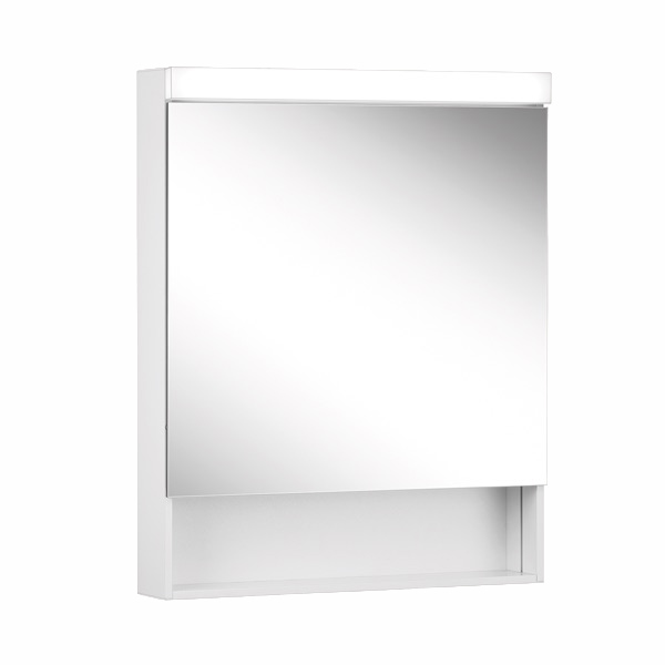 Armoire de toilette LARGO, L 60 cm, porte à double miroir, avec prise, charnière à gauche ou à droite, niche ouverte, tube fluorescent 1 x 24 W, IP44