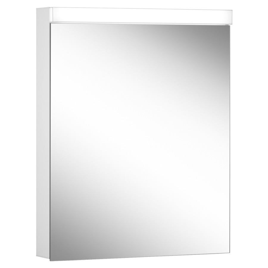 Armoire de toilette LARGO 60/1/LED profil en aluminium 60 x 70/74,8 x 12 cm pour montage AP ou UP prise double en haut à droite ou à gauche, porte à double miroir charnières à droite ou à gauche, LED 15W, IP44, couleur lum. blanc froid 4000K, éclairage variable, blanc