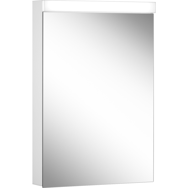 Armoire de toilette LARGO PLUS 50/1/LED/R profil en aluminium 50 x 70/74,8 x 12 cm pour montage AP ou UP prise double en bas à droite sur le profil latéral, 1 porte à double miroir charnières à gauche ou à droite LED 1 x 12W & 1 x 8W, dessus et dessous séparément commutable et dimmable, IP44, couleur lum. blanc froid 4000K, blanc