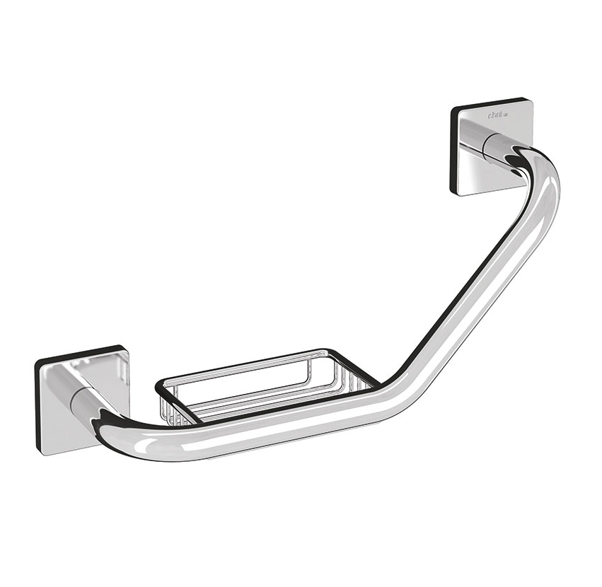 Barre d'appui FORIS QUADRI coudée, savonnière à barrettes