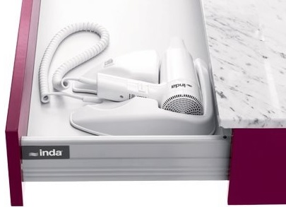 Sèche-cheveux HOTELLERIE pour tiroir avec thermostat de sécurité, 25x9x20 cm 240 V, 1600 W groupe acoustique III, IP20