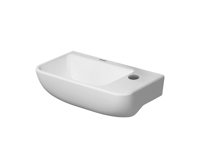 Lave mains Me by starck 400 x 220 mm, sans trop plein avec plage de robinetterie à droite - fixations incluse dessous émaillé, blanc mat