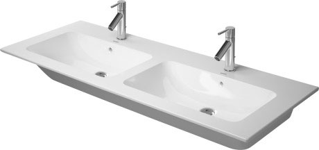 Lavabo double ME BY STARCK 130 x 49 cm, céramique pour meuble suspendu avec trop-plein, 2 trous robin., standard, blanc