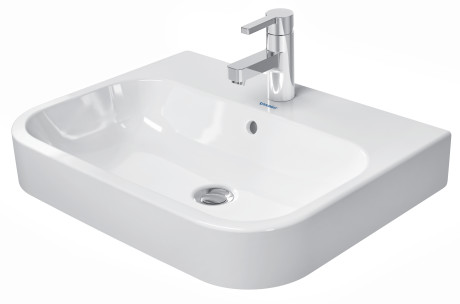 Lavabo à poser HAPPY D.2 60 x 47,5 cm, céramique avec trop-plein matériel de fixation, 1 trou robin., standard, blanc