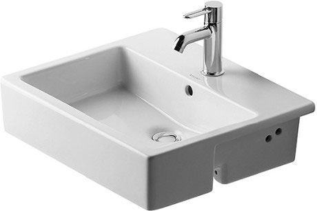 Lavabo à semi-insérer VERO 55 x 47 cm, céramique avec trop-plein tablette de robinetterie matériel de fixation, 1 trou robin., standard, blanc