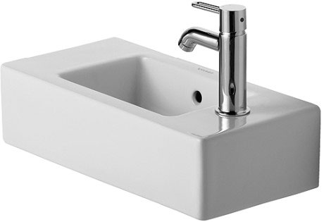 Lave-mains VERO 50 x 25 cm, céramique avec trop-plein, 1 trou à droite, standard, blanc