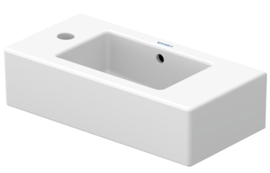 Lave-mains VERO 50 x 25 cm, céramique avec trop-plein, 1 trou à gauche, standard, blanc