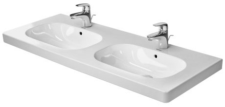Lavabo double D-CODE 120 x 49 cm, céramique avec trop-plein pour meuble suspendu, 2 trous robin., standard, blanc