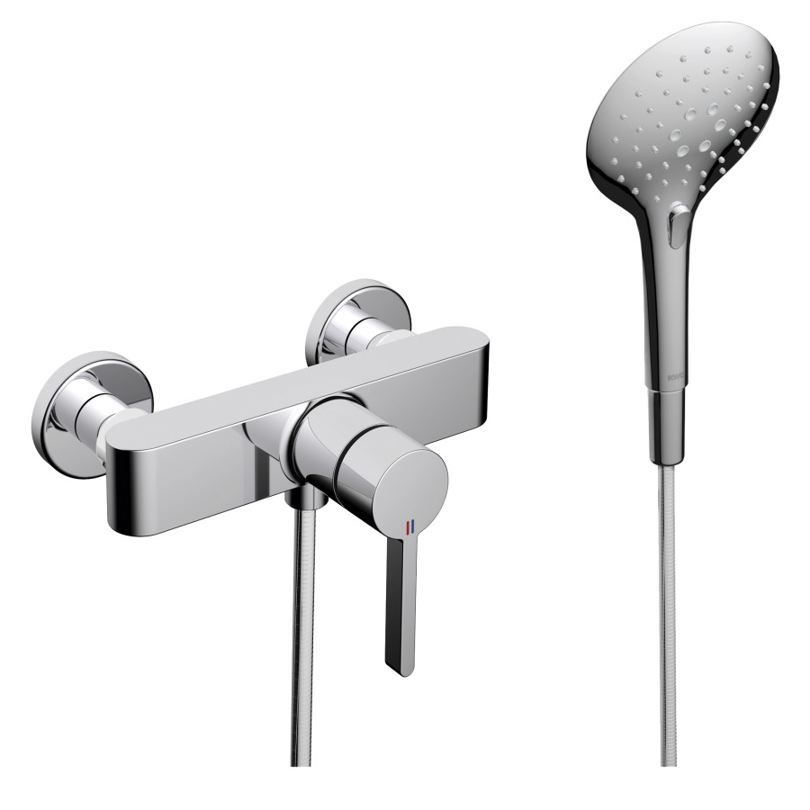 Mélangeur de douche BELLA E 153 mm, raccords d'arrêt 1/2" x 1/2", avec douchette et flexible 180 cm, groupe acoustique NT, chromeline