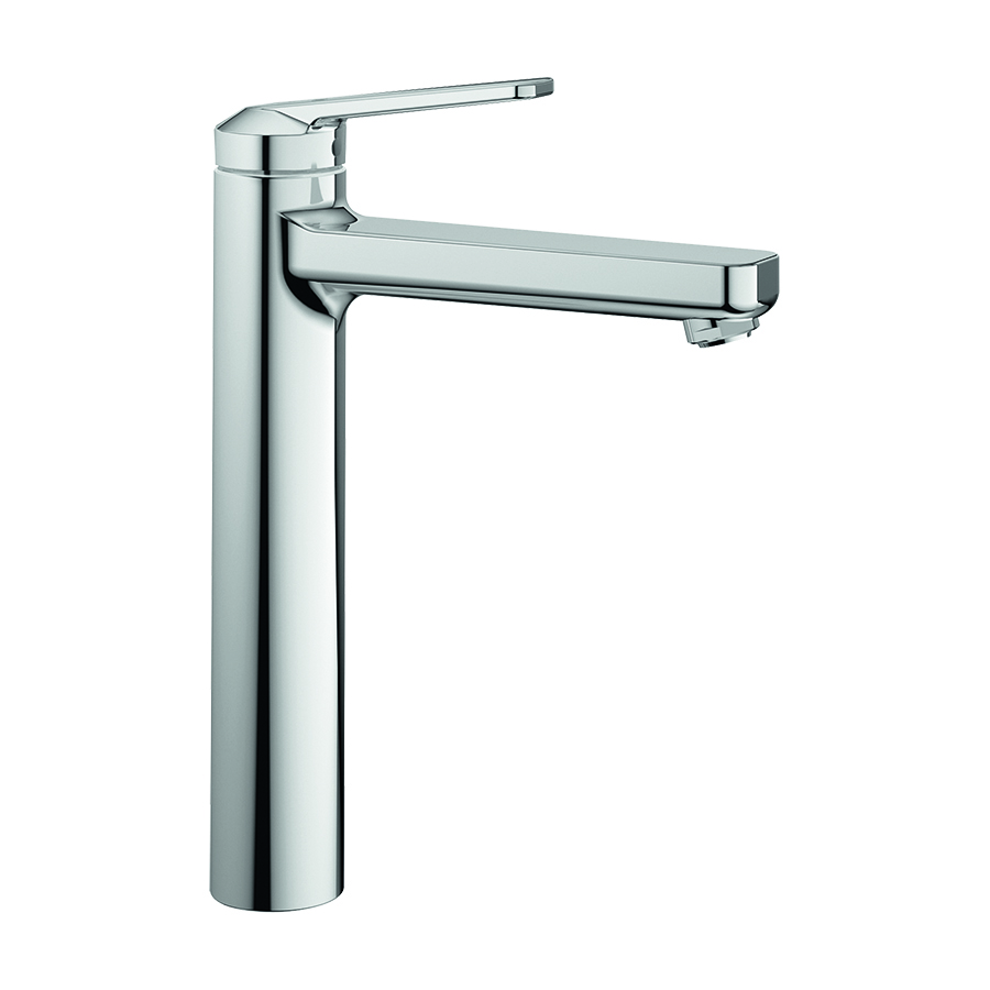 Mélangeur de lavabo DOMO 6.0 S 170 mm, goulot fixe H jusqu'à aérateur 197 mm H levier ouvert 314 mm sans vidage, tuyaux de raccordement flexibles 3/8" groupe acoustique NT, chromeline