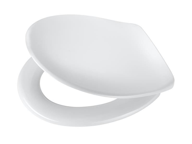 Siège de WC Universel DALMA, abaissement automatique, 41.5 - 46.5 X 37.8 cm, charnières acier inox, duroplast, blanc