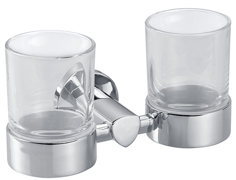 Porte-verre double TACO 9.6 x 18.9 x 10.3 cm, verre véritable, chromé