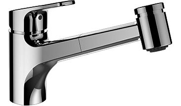 Mélangeur d'évier POLIS S 225 mm, goulot orientable douche extensible, débit 8,4 l/min, groupe acoustique I, chromé