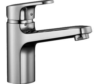 Mélangeur de lavabo POLIS S 140 mm goulot fixe Ecototal+, eau froide par position du levier au milieu sans vidage groupe acoustique I, chromé