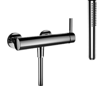 Mélangeur de douche KARTELL E 153 mm, raccords d'arrêt 1/2" x 1/2", douche à main bâton Twinstick, tuyau 180 cm groupe acoustique I, CHROME