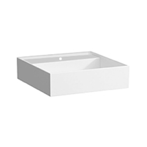 Lave-mains KARTELL 46 x 46 cm, SaphirCéramique pour meuble suspendu, sans trop-plein, vidage caché incl. soupape d'ecoulement sans trop-plein, premonté, 1 trou robin., standard, blanc