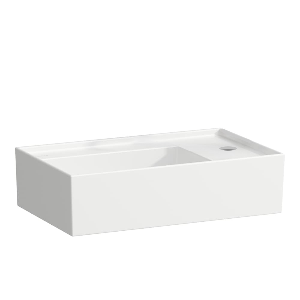 Lave-mains KARTELL 46 x 28 cm, SaphirCéramique pour meuble suspendu, tablette de robinetterie à droite sans trop-plein, incl. soupape d'ecoulement sans trop-plein premonté, 1 trou robin., standard, blanc