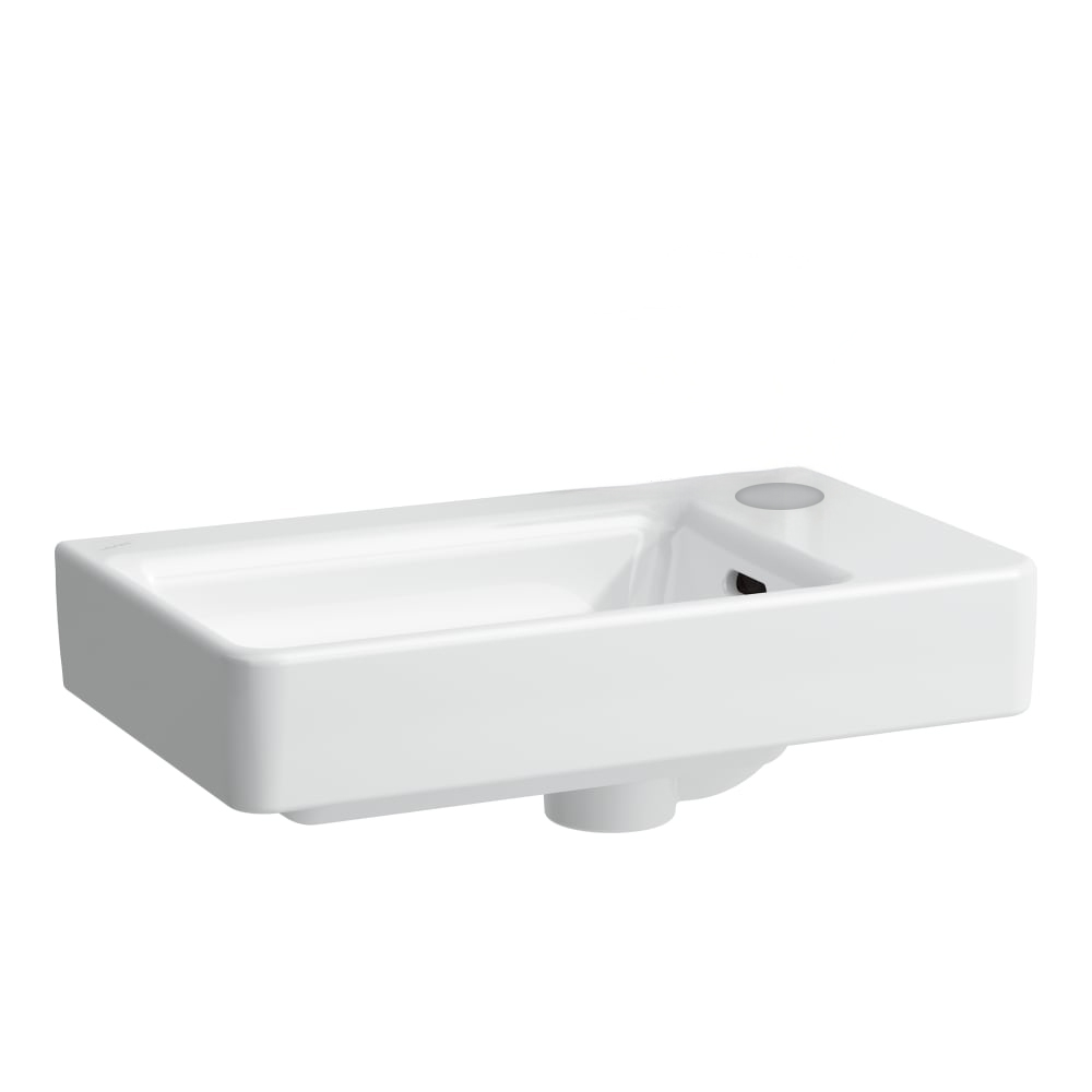 Lave-mains PRIVO 48 x 28 cm, céramique avec trop-plein, 1 trou à droite, standard, blanc