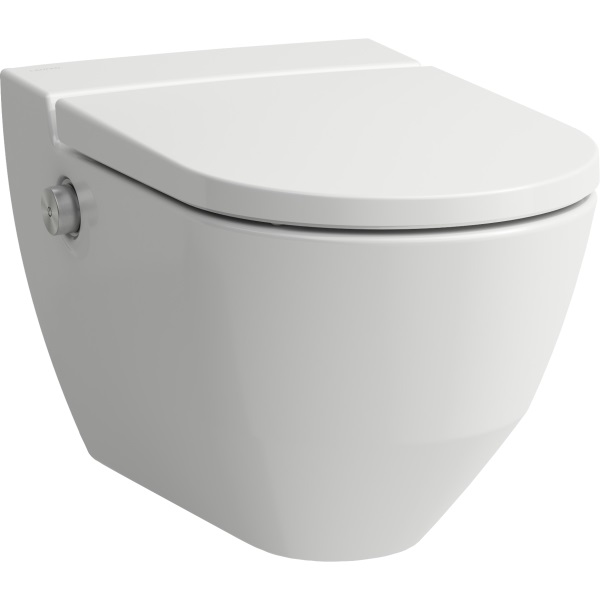 WCdouche CLEANET NAVIA UP cuvette murale en céramique bouton tournant pour fonction douche inclus, matériel de fixation et de raccordement manchette d'écoulement, siège avec couvercle, abaissement automatique, 220-240 V, cleaneffect, blanc