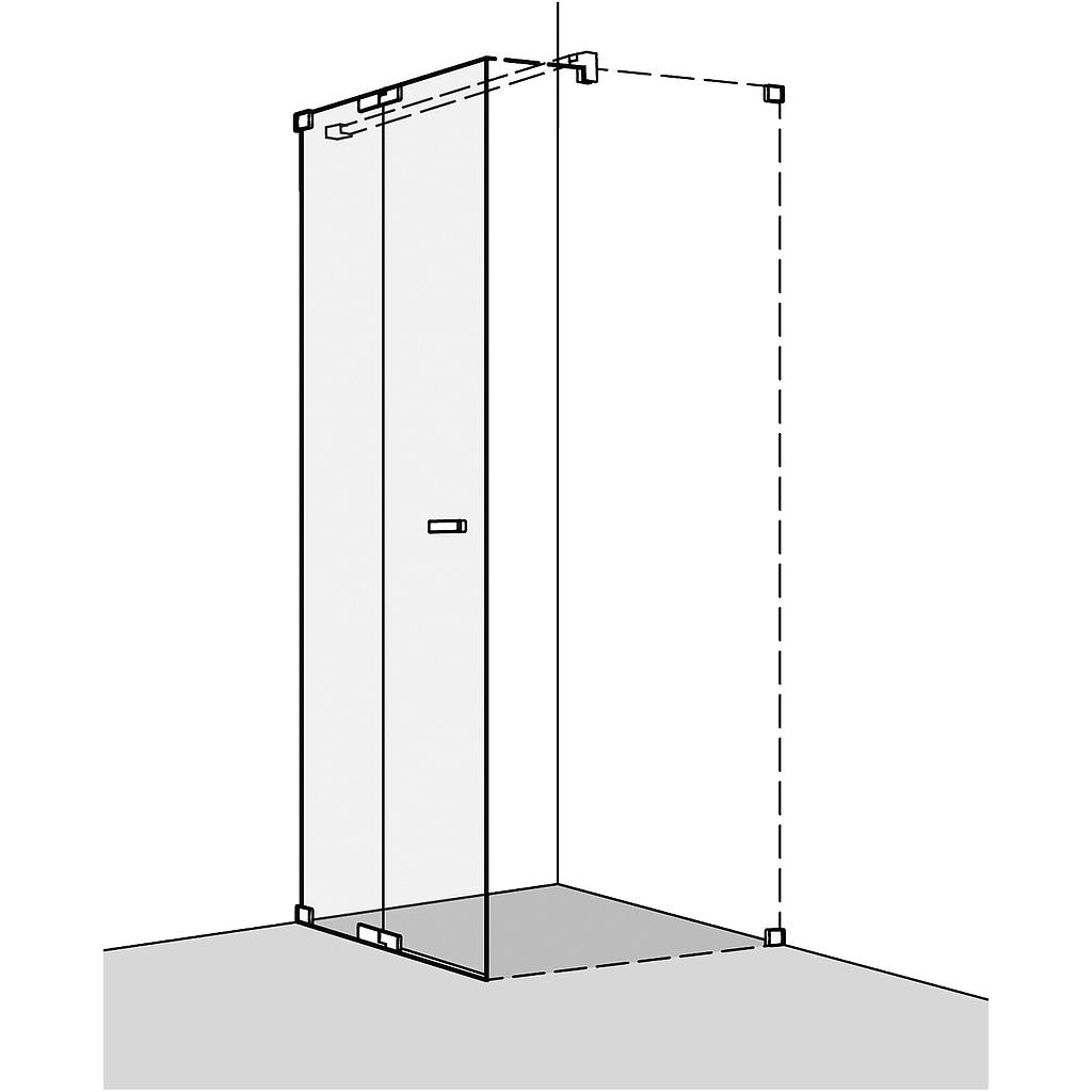 Porte battante S808 pour cloison latérale, sans cadre, avec élément fixe pour cloison latérale 70-100 cm, H 200 cm, montage à gauche, verre véritable clair, chromé brillant