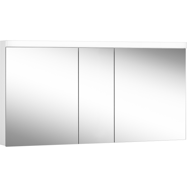 Armoire de toilette LARGO PLUS 150/3/LED profil en aluminium 150 x 70/74,8 x 12 cm pour montage AP ou UP prises double à la partition en bas, 3 portes à double miroir (60/30/60), LED 1 x 32W & 1 x 20W dessus et dessous séparément commutable et dimmable, IP44, couleur lum. blanc chaud 3000K, blanc