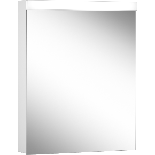 Armoire de toilette LARGO PLUS 60/1/LED/R profil en aluminium 60 x 70/74,8 x 12 cm pour montage AP ou UP prise double en bas à droite sur le profil latéral, porte à double miroir charnières à droite (réversible) LED 1 x 15W & 1 x 10W, dessus et dessous séparément commutable et dimmable, IP44, couleur lum. blanc chaud 3000K, blanc
