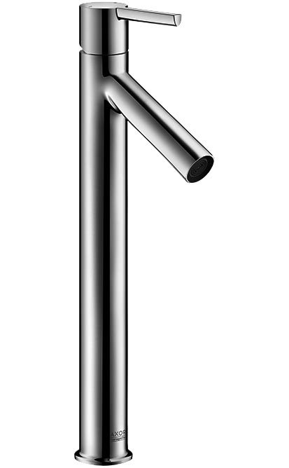 Mélangeur de lavabo STARCK S 107 mm, goulot fixe haute colonne H jusqu'à aérateur 248 mm H levier ouvert 391 mm avec soupape à grille non verouillable, débit 5 l/min groupe acoustique I, chromé