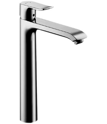 Mélangeur de lavabo METRIS 260 S 197 mm, goulot fixe haute colonne H jusqu'à aérateur 254 mm H levier ouvert 358 mm aérateur Quick Clean vidage excentrique, débit 5 l/min, groupe acoustique I, chromé