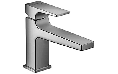 Mélangeur de lavabo METROPOL 100, S 157 mm, goulot fixe eau froide par position de levier au milieu, avec vidage Push-Open, débit 5 l/min groupe acoustique I, chromé