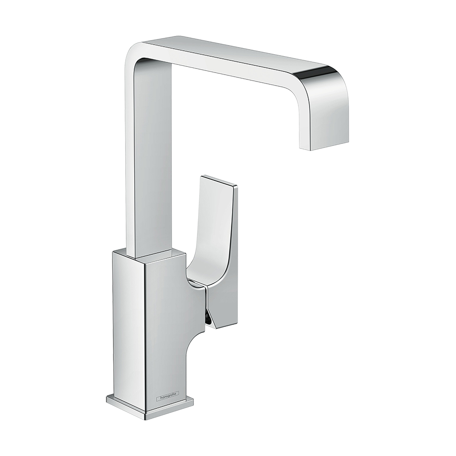 Mélangeur de lavabo METROPOL 230, S 165 mm, goulot orientable, avec vidage PushOpen, débit 5 l/min groupe acoustique I, chromé