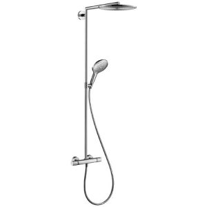 Colonne de douche RAINDANCE S SELECT 300 1jet, E 138-162 mm mélangeur de douche thermostat 1/2", robinet d'arrêt inverseur, douche de tête Raindance Select S 300 Air D 300 mm, fonction AirPower QuickClean, bras de douche S 450 mm orientabile 80° douche à main Raindance Select 120 3jet tuyau de douche Isiflex 160 cm groupe acoustique I, chromé