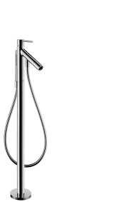 Mélangeur de bain STARCK S 156 mm, goulot fixe H jusqu'à aérateur 677-757 mm avec colonne pour montage à pose libre tuyau, douche à main sans corps à encastrer Nr. 10452180 groupe acoustique I, chromé noir brossé
